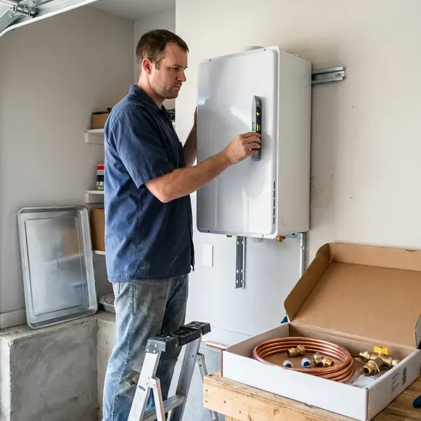 FGV Plumbing technician providing electric tankless water heater installation in O'Fallon, MO